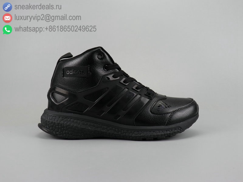 ADIDAS ULTRA BOOST MID BLACK BLACK LEATHER MEN RUNNING SHOES